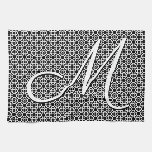 Black  White Geometric Initial Monogram Kitchen Towel