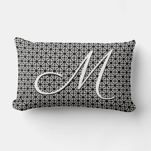 Black  White Geometric Initial Monogram Lumbar Pillow