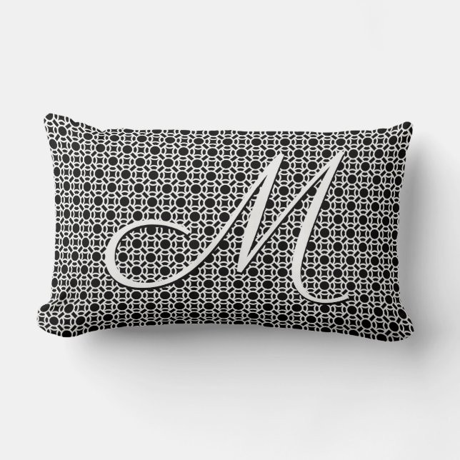 Black & White Geometric Initial Monogram Lumbar Pillow (Front)