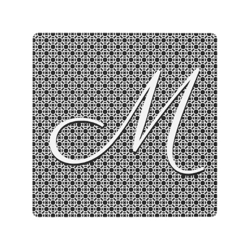 Black  White Geometric Initial Monogram Metal Print