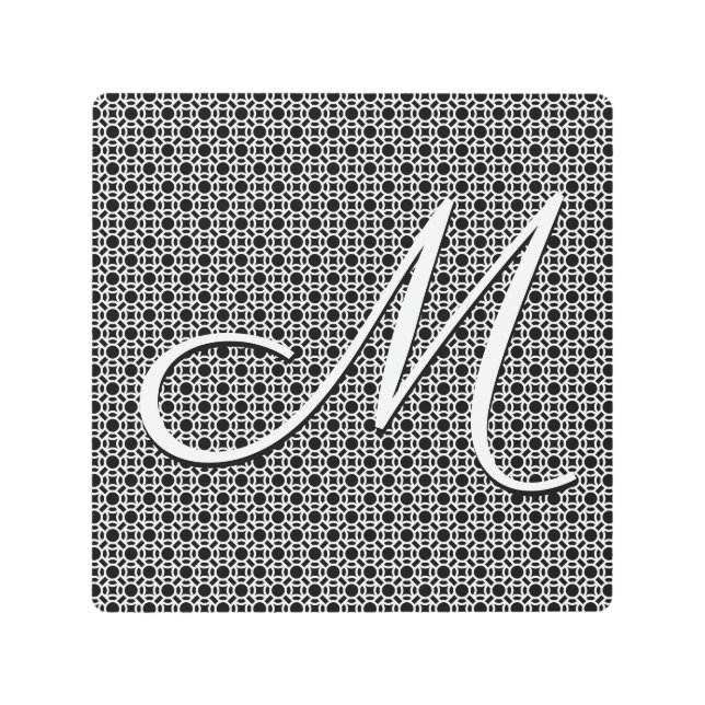 Black & White Geometric Initial Monogram Metal Print (Front)
