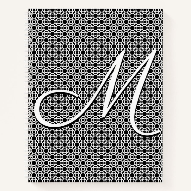 Black & White Geometric Initial Monogram Notebook (Front)