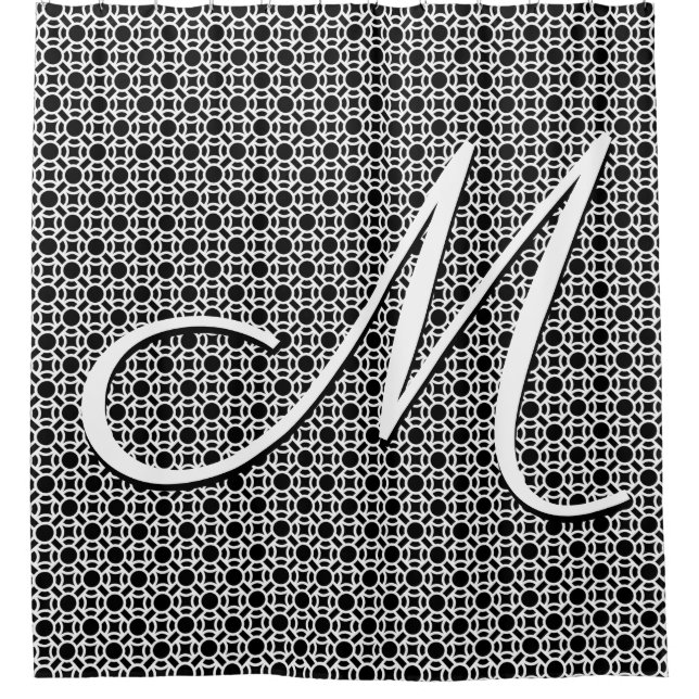 Black & White Geometric Initial Monogram Shower Curtain (Front)