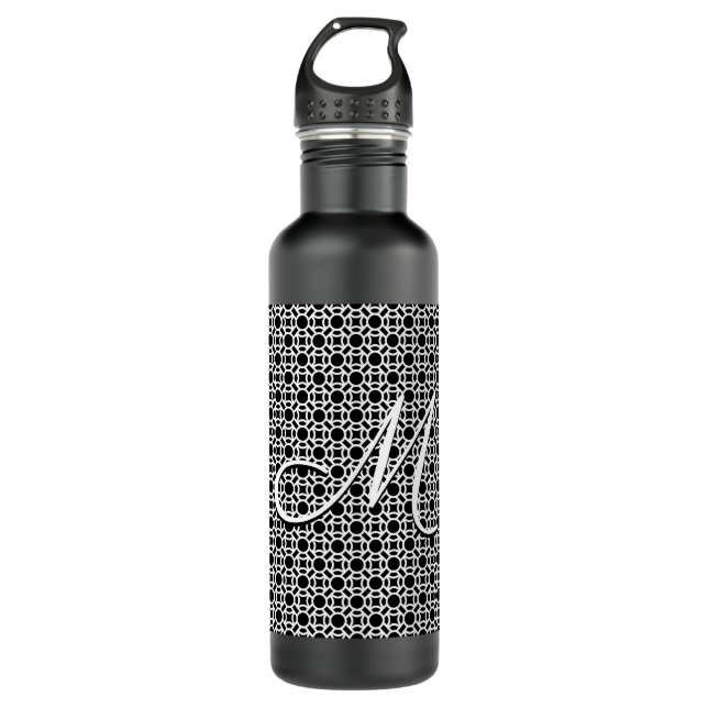 Black & White Geometric Initial Monogram Stainless Steel Water Bottle (Front)