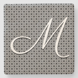 Black & White Geometric Initial Monogram Stone Coaster