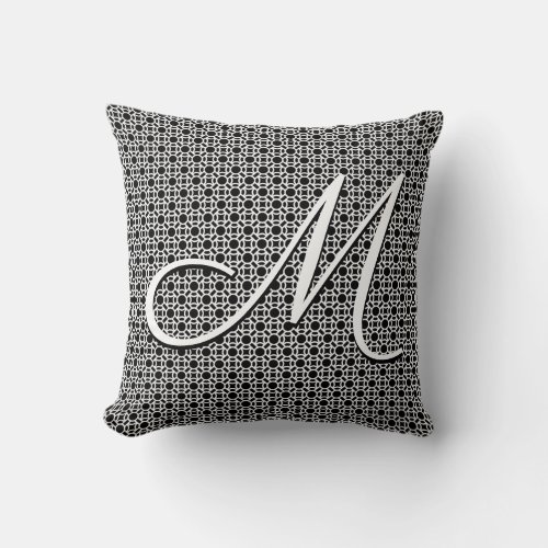 Black  White Geometric Initial Monogram Throw Pillow