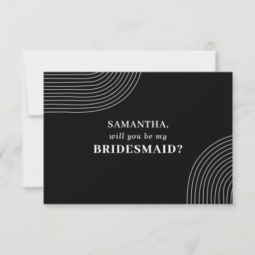 Black White Geometric Line Art Be my Bridesmaid Invitation