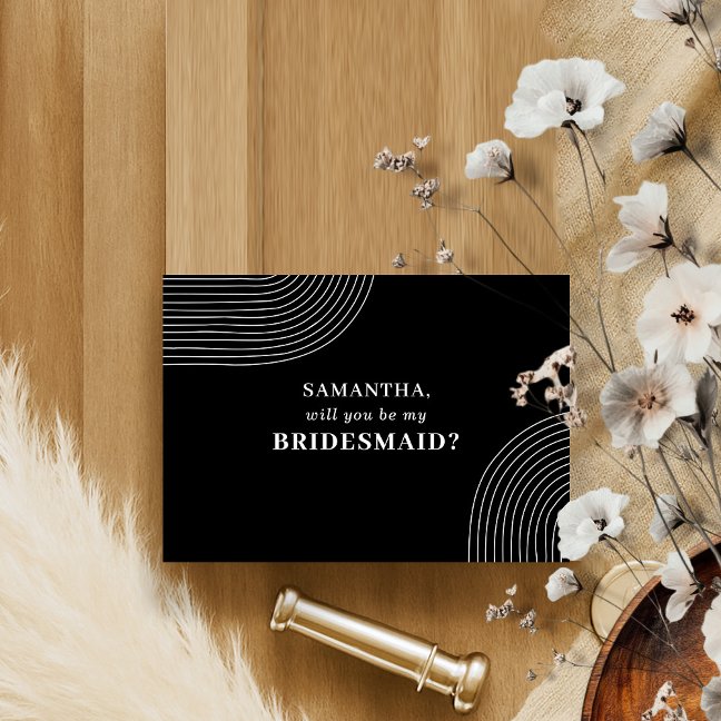 Black White Geometric Line Art Be my Bridesmaid Invitation