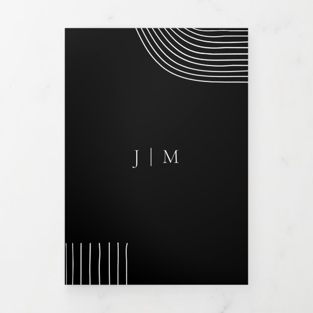 Black White Geometric Line Art Modern Wedding Tri-Fold Card