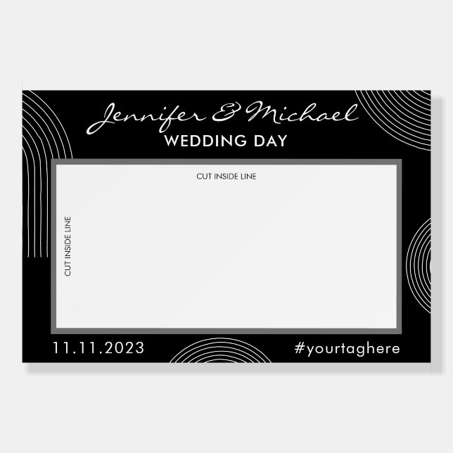 Black White Geometric Line Photo Booth Selfie Foam Board (Front)