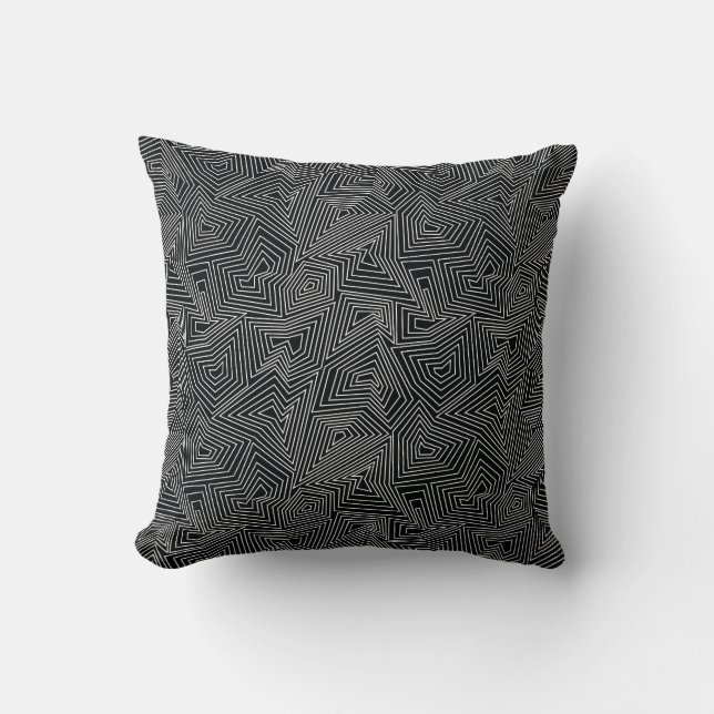 Black & White Geometric Line Print Cushion (Front)