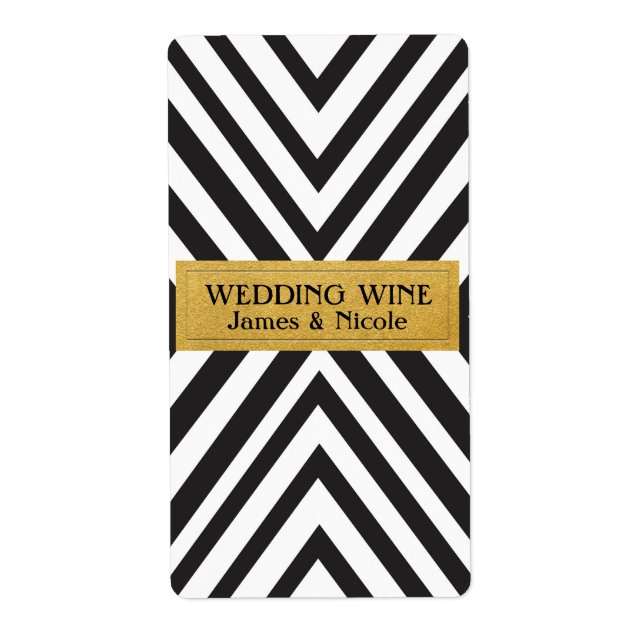 Black & White Geometric lines & Gold Wine Label (Front)