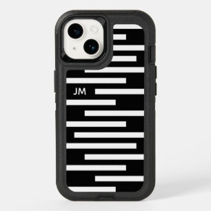 Black White Geometric Lines with Monogram OtterBox iPhone 14 Case