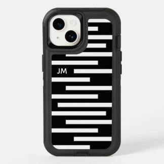 Black White Geometric Lines with Monogram OtterBox iPhone 14 Case