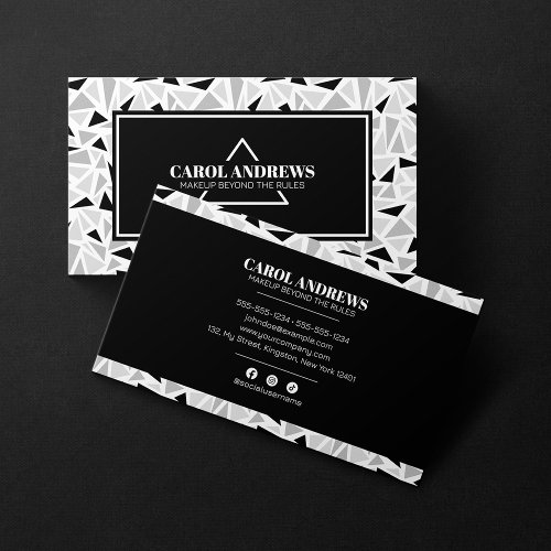 Black  White Geometric Makeup Artist Lashes Brows Business Card