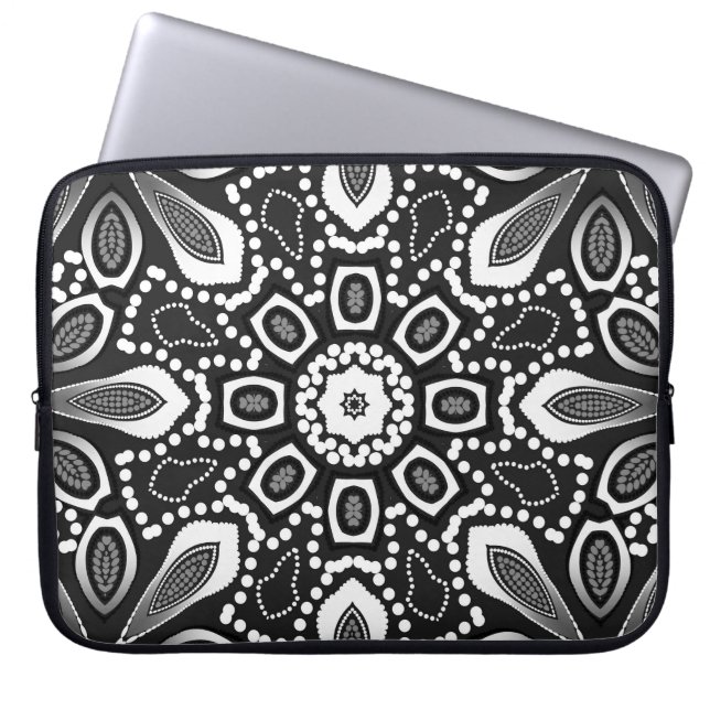 Black & White Geometric Mandala Tribal Energy  Laptop Sleeve (Front)