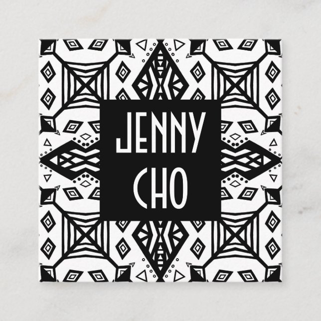 Black & White Geometric Modern Pattern Square Business Card (Front)