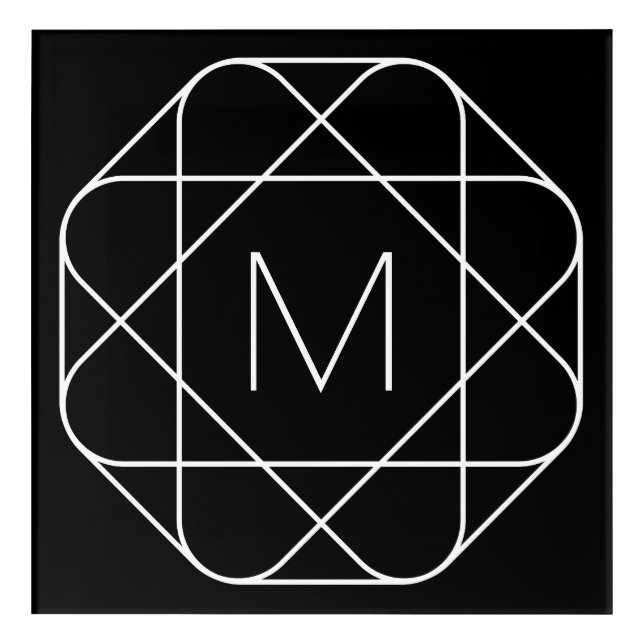 Black & White Geometric Monogram Acrylic Print (Front)