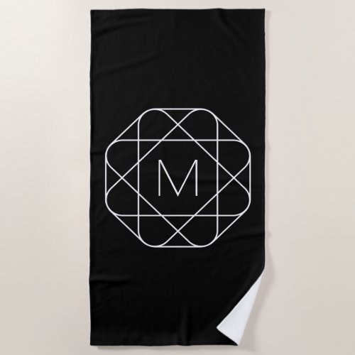 Black  White Geometric Monogram Beach Towel