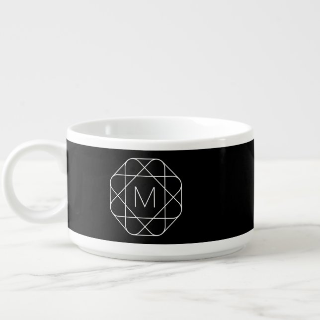 Black & White Geometric Monogram Bowl (Right)