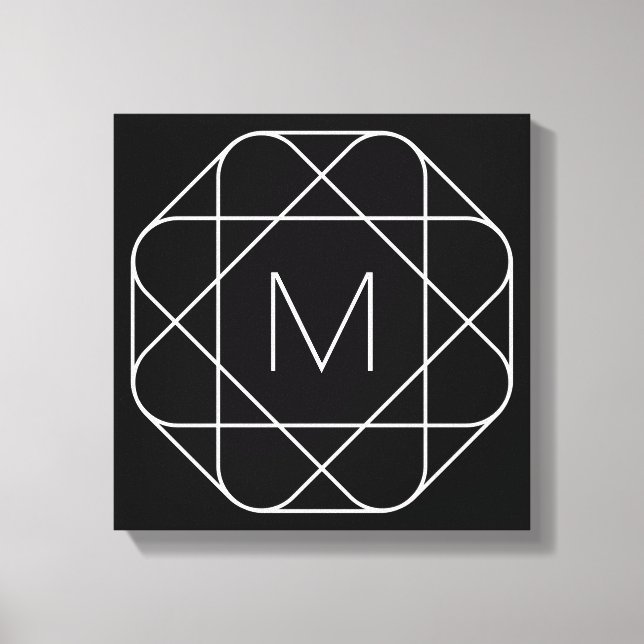 Black & White Geometric Monogram Canvas Print (Front)