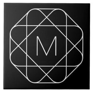 Black & White Geometric Monogram Ceramic Tile