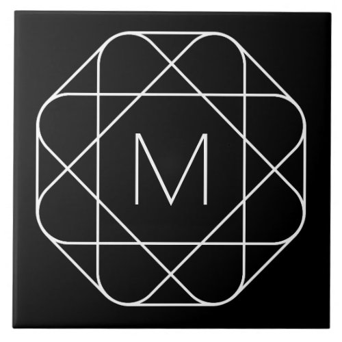 Black  White Geometric Monogram Ceramic Tile