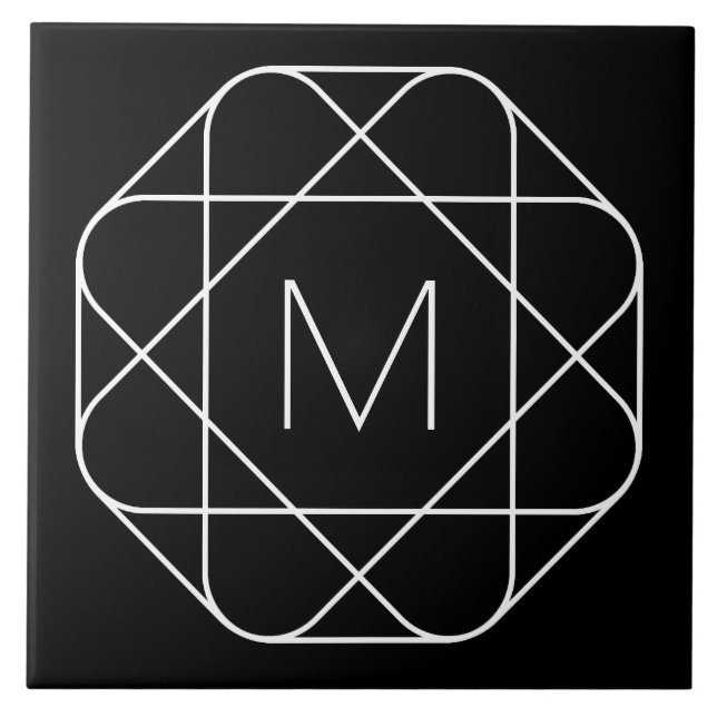 Black & White Geometric Monogram Ceramic Tile (Front)