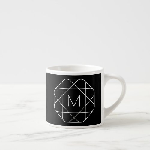 Black  White Geometric Monogram Espresso Cup