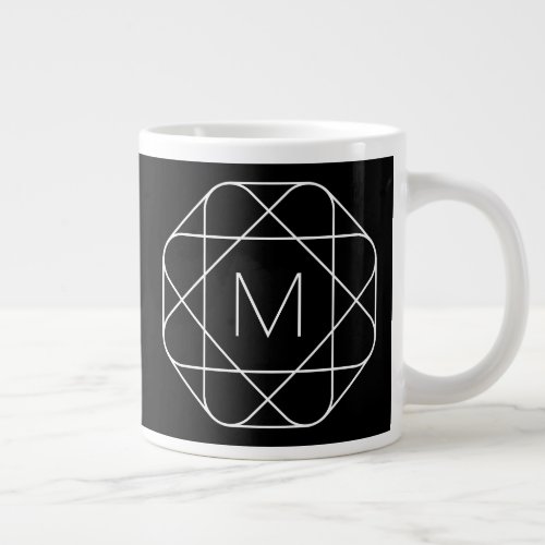 Black  White Geometric Monogram Giant Coffee Mug