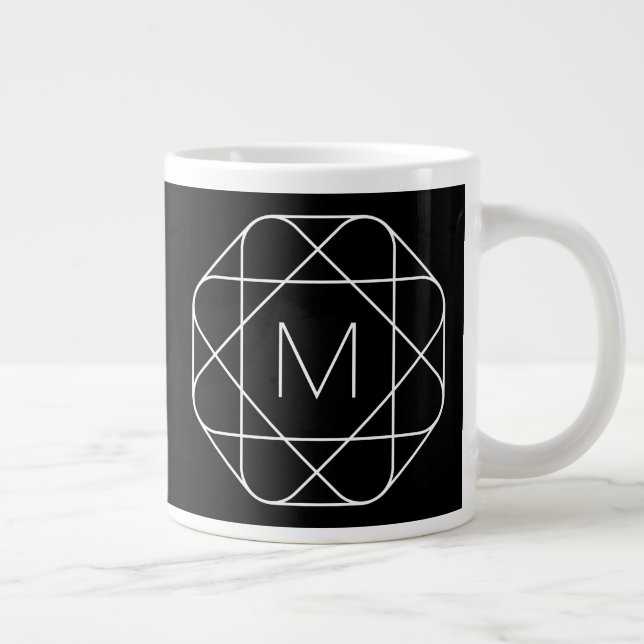 Black & White Geometric Monogram Giant Coffee Mug (Right)