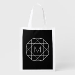 Black &amp; White Geometric Monogram Grocery Bag