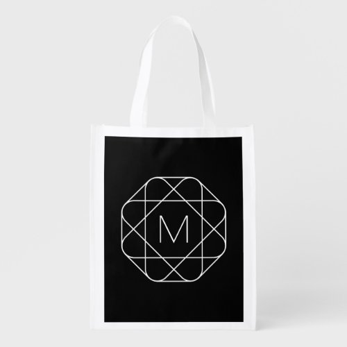 Black  White Geometric Monogram Grocery Bag
