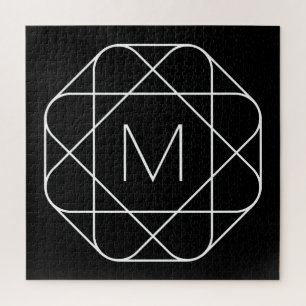 Black & White Geometric Monogram Jigsaw Puzzle