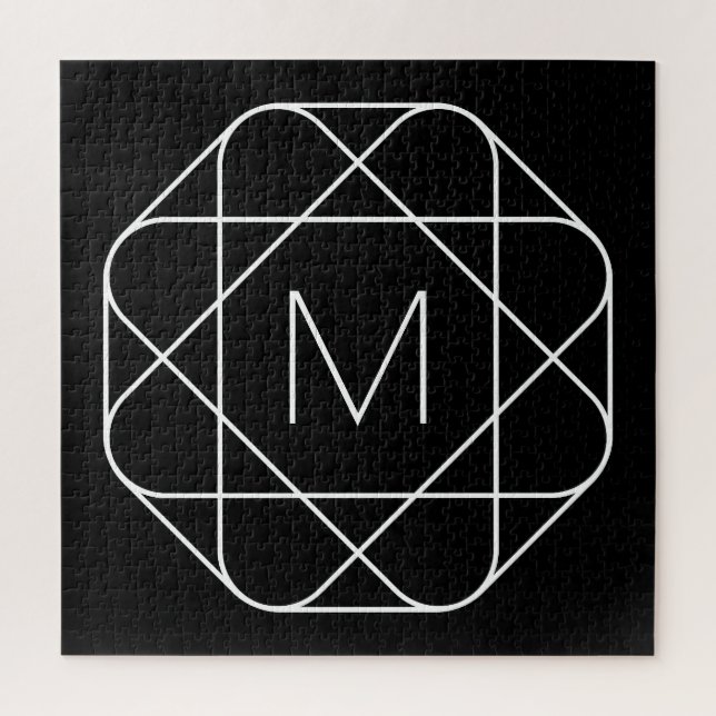 Black & White Geometric Monogram Jigsaw Puzzle (Vertical)