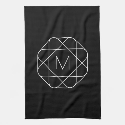 Black  White Geometric Monogram Kitchen Towel