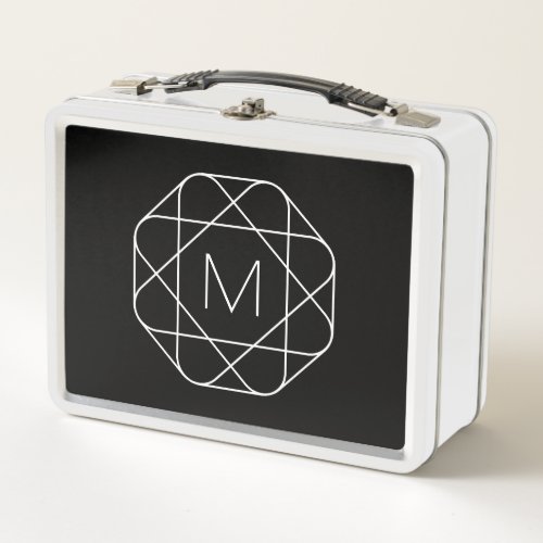Black  White Geometric Monogram Metal Lunch Box