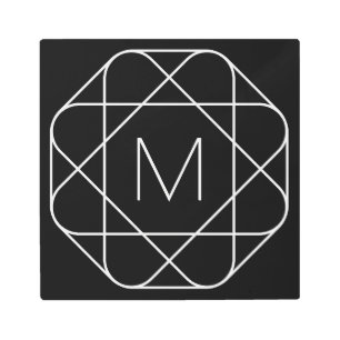 Black & White Geometric Monogram Metal Print