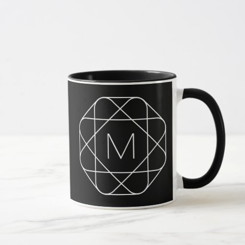 Black  White Geometric Monogram Mug