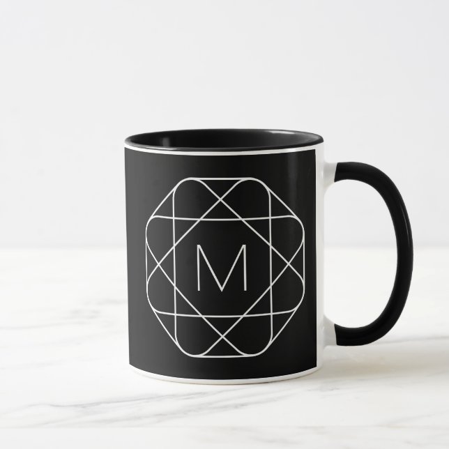 Black & White Geometric Monogram Mug (Right)