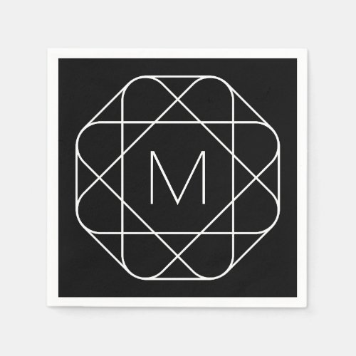 Black  White Geometric Monogram Napkins
