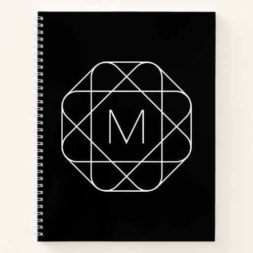 Black  White Geometric Monogram Notebook