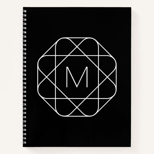 Black & White Geometric Monogram Notebook (Front)