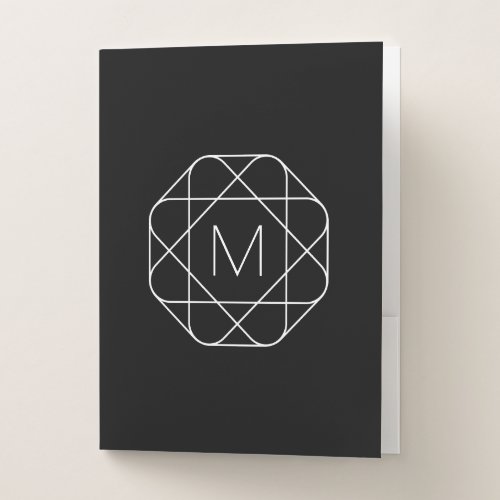 Black  White Geometric Monogram Pocket Folder