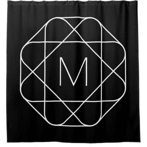 Black  White Geometric Monogram Shower Curtain