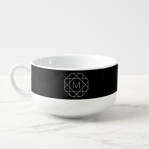 Black  White Geometric Monogram Soup Mug