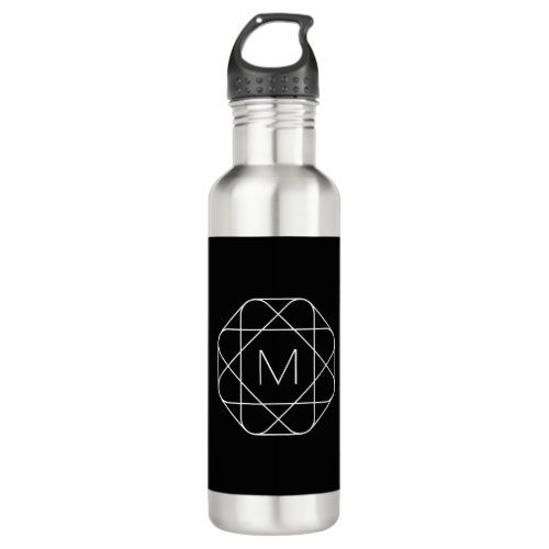 Black  White Geometric Monogram Stainless Steel Water Bottle