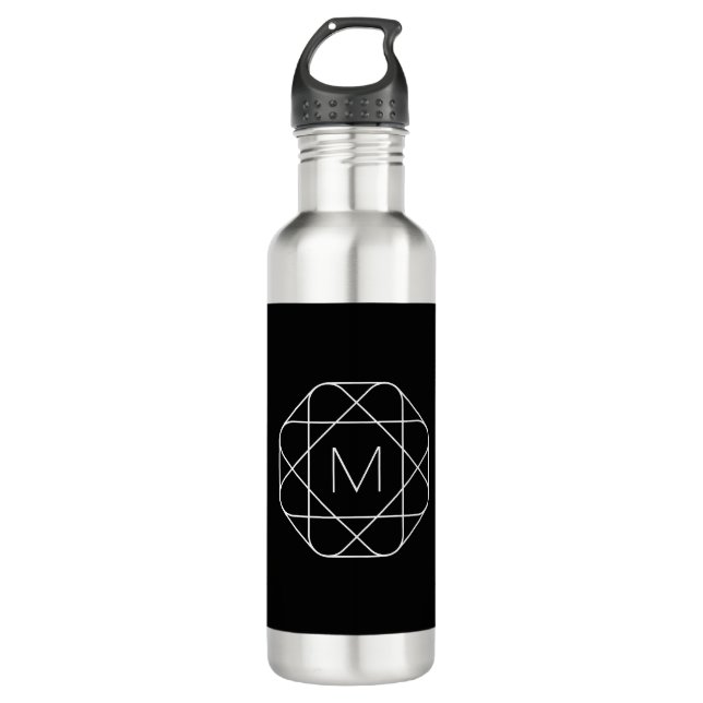 Black & White Geometric Monogram Stainless Steel Water Bottle (Front)
