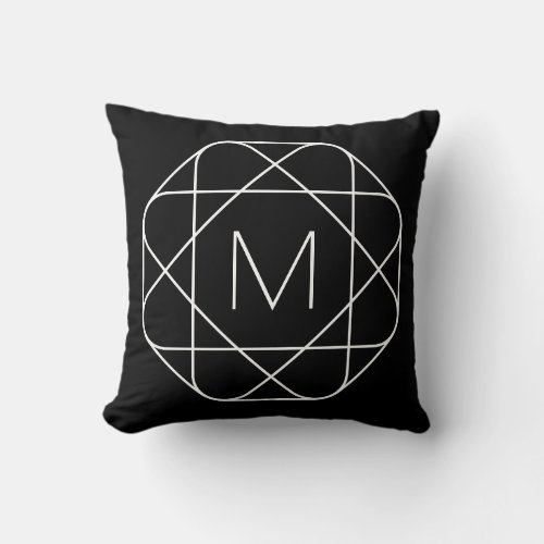 Black  White Geometric Monogram Throw Pillow