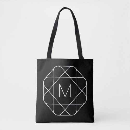 Black  White Geometric Monogram Tote Bag